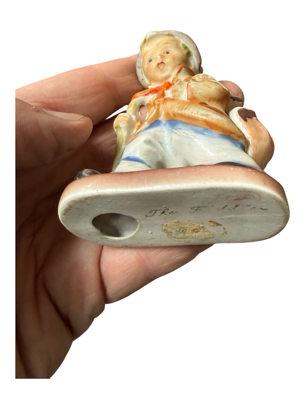 Vintage-Style Ceramic Boy Figurine in Cream, Blue and Orange “The Fiddler” - Picture 3 of 4